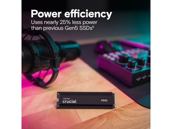 Crucial P510 1 TB NVMe SSD med kjøleribbe