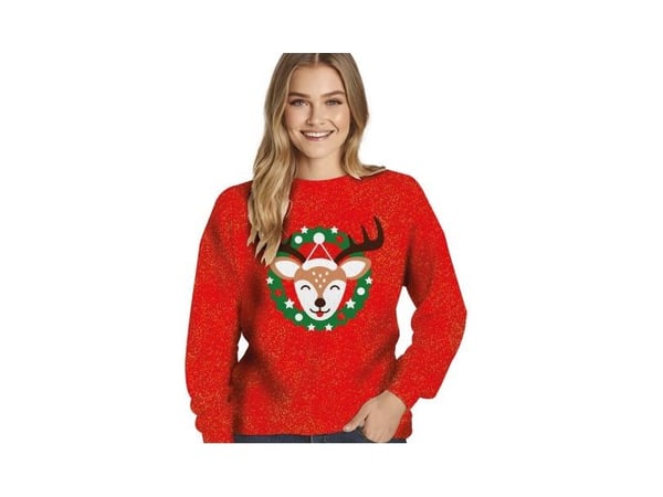 Rød julebluse med rensdyr
