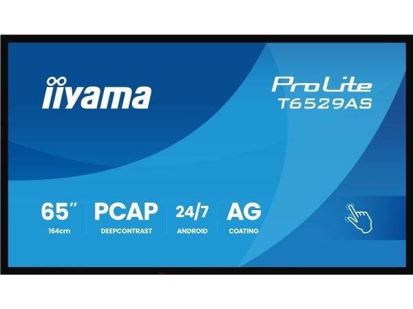iiyama T6529AS-B1AG, Interaktiivinen litteäpaneeli, 163,8 cm (64,5"), LED, 3840 x 2160 pikseliä, Wi-Fi, 24h/vrk, 24/7