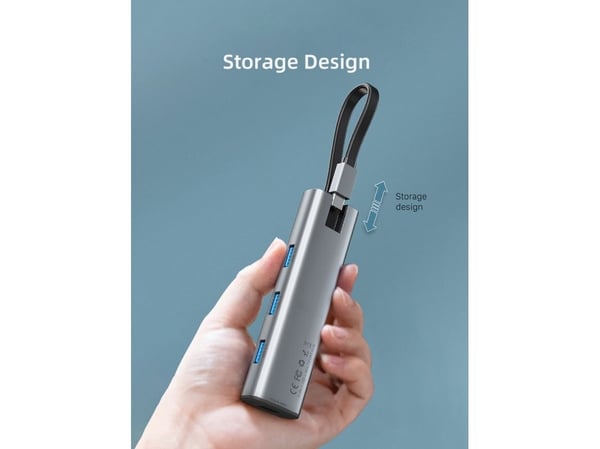USB-C-keskitin, 4x USB-A-porttia, USB 3.2 Gen 1, 5Gbps, tilaa