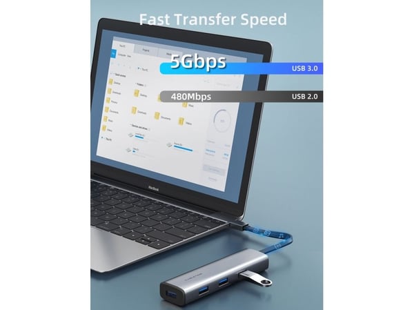 USB-C-keskitin, 4x USB-A-porttia, USB 3.2 Gen 1, 5Gbps, tilaa