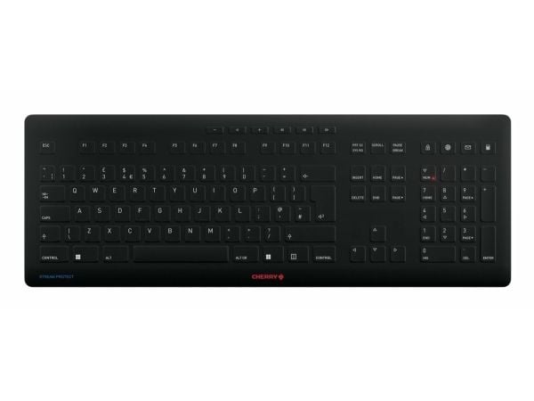CHERRY STREAM PROTECT - Tastatur - trådløs - 2.4 GHz - QWERTY - Storbritannia - tastsvitsj: CHERRY SX - svart