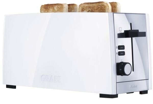 Graef TO 101, 4 skiver, Sølv, Hvit, Aluminium, Rustfritt stål, Knapper, Rotasjon, 1380 W, 230 V