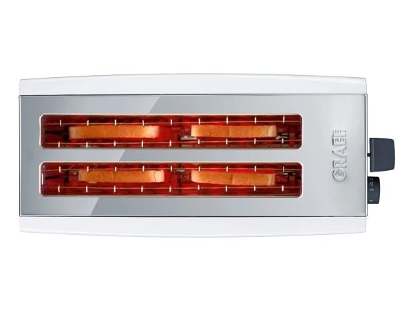 Graef TO 101, 4 skiver, Sølv, Hvit, Aluminium, Rustfritt stål, Knapper, Rotasjon, 1380 W, 230 V