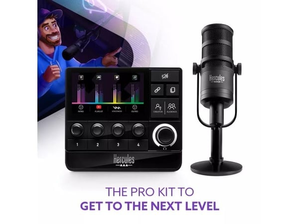 Hercules Stream Essentials Kit, Bordmikrofon, Énveis/kardioide, 50 - 18000 Hz, -56 dB, 350 O, 79 x 207 x 53 mm