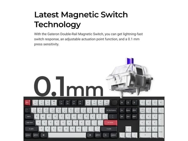 Keychron Q6 HE - Tastatur - QMK tilpasset, fullt montert knapp - 100% - full size - belyst - trådløs - Bluetooth 5.2, 2.4 GHz, USB-C - tastsvitsj: ...