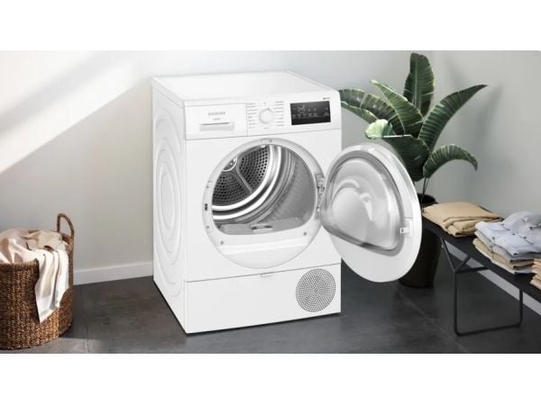Siemens iQ300 WT43HV04, Frittstående, Frontmatet, Kondensasjon, Hvit, Rotasjon, Berøringskontroll, Riktig/Høyre