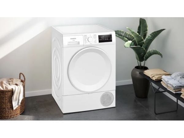 Siemens iQ300 WT43HV04, Frittstående, Frontmatet, Kondensasjon, Hvit, Rotasjon, Berøringskontroll, Riktig/Høyre