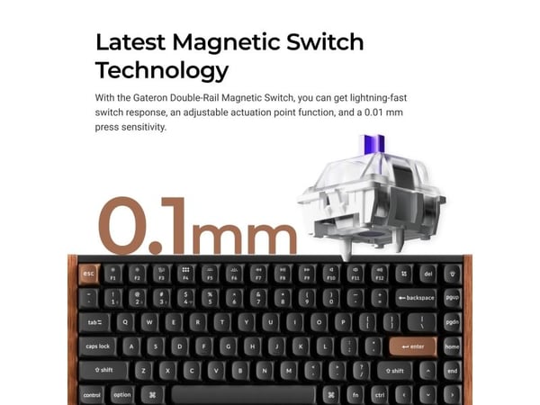 Keychron K2 HE - Tastatur - 75% - bakgrunnsbelyst - trådløs - 2.4 GHz, USB, Bluetooth 5.2 - tastsvitsj: Gateron Double-Rail Nebula (hot-swappable) ...