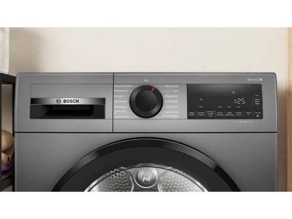 Bosch Serie 6 WQG243DR10, Frittstående, Frontmatet, Varme pumpe, Grå, Rotasjon, Riktig/Høyre