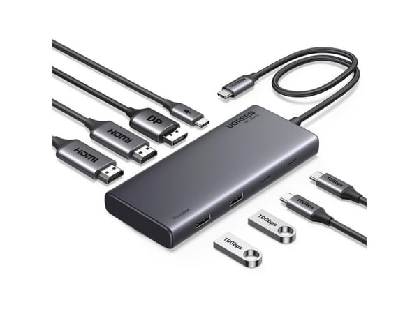 Ugreen 35625, USB Type-C, HDMI, USB 3.2 Gen 1 (3.1 Gen 1) Type-A, USB 3.2 Gen 1 (3.1 Gen 1) Type-C, VGA, 10000 Mbit/s, 3840 x 2160 pixlar, Grå