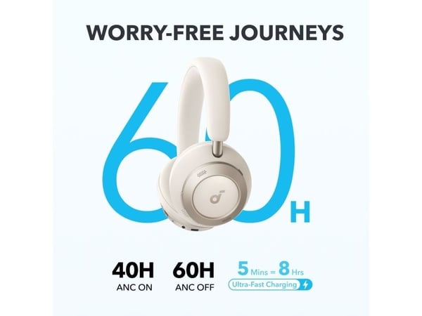 Anker Soundcore Space One Pro, Ledning & Trådløs, Samtaler/musikk, 286,2 g, Hodesett, Hvit