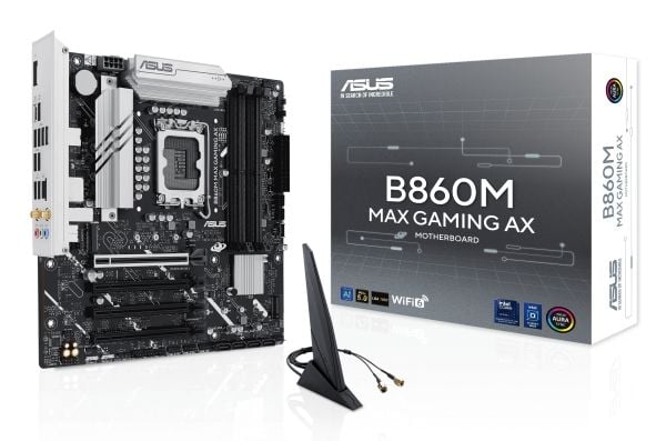 ASUS B860M MAX GAMING AX - Emolevy - micro ATX - LGA1851-asennuspaikka - B860-piirisarja - USB-C 3.2 Gen 2x2, USB-C 3.2 Gen2, USB 3.2 Gen 2, USB 3....