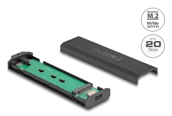 DeLOCK 42031, SSD-kotelo, M.2, PCI Express, SATA, 20 Gbit/s, USB-liitettävyys, musta