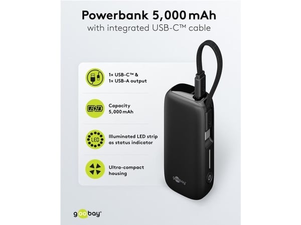 Goobay 76250, 5000 mAh, litiumpolymer (LiPo), Quick Charge 3.0, 15 W, Sort