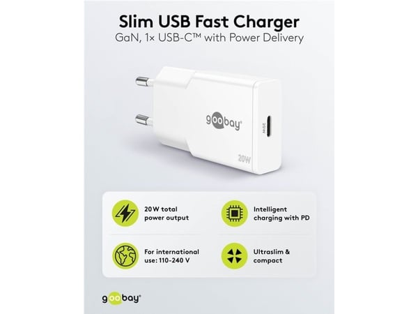 Goobay Slim, Sisätila, AC, 12 V, Valkoinen