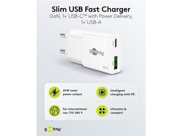 Goobay Dual, Sisätila, AC, 12 V, Valkoinen