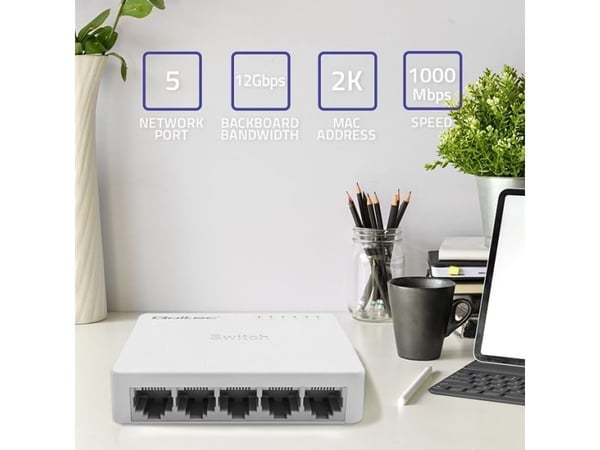 Qoltec SWITCH Nettverkssvitsj 5 x RJ45-port | 1000 Mbps | Rask Ethernet | LAN