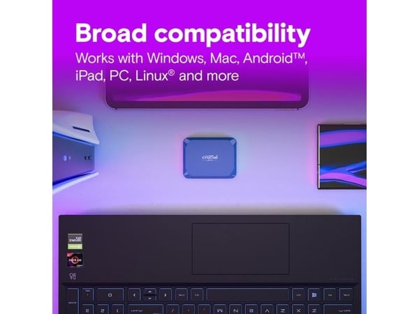 Crucial X10, 1 TB, USB Type-C, USB 3.2 Gen 2x2, 2100 MB/s, 20 Gbit/sek., Blå