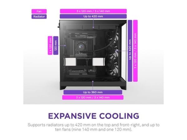NZXT H9 Flow - Mid tower - utvidet ATX (E-ATX) - sidepanel med vindu (herdet glass) - ingen strømforsyning (ATX) - svart - USB/lyd