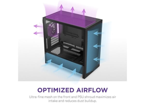 NZXT H9 H3 Flow, Midi Tower, PC, musta, mikro ATX, Mini-ITX, Verkko, SGCC, Karkaistu lasi, 17 cm