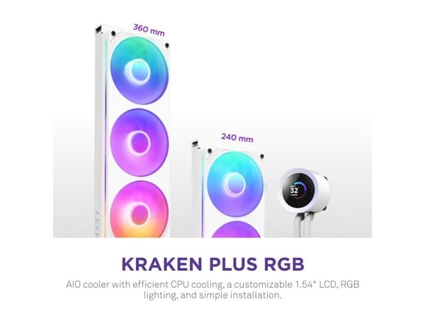 NZXT Kraken Plus RGB 240, Alt-i-ett væskekjøler, 12 cm, Hvit