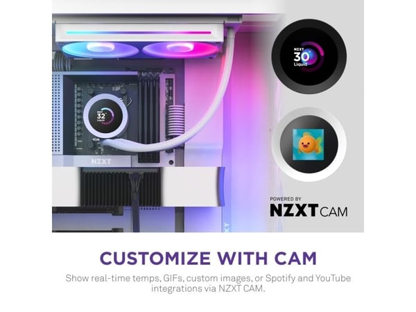 NZXT Kraken Plus RGB 240, Alt-i-ett væskekjøler, 12 cm, Hvit