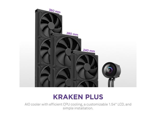 NZXT Kraken Plus 280, Alt-i-ett væskekjøler, 14 cm, Sort