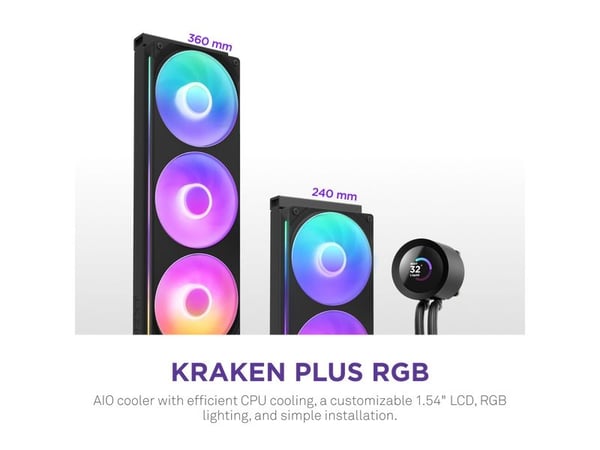 NZXT Kraken Plus 360 RGB, Alt-i-ett væskekjøler, 500 RPM, 2400 RPM, Sort