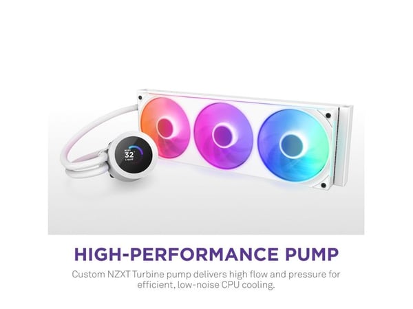 NZXT Kraken Plus 360 RGB, Alt-i-ett væskekjøler, 500 RPM, 2400 RPM, Hvit