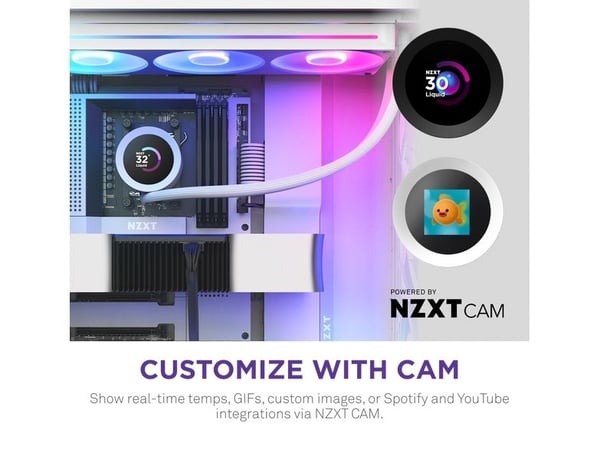 NZXT Kraken Plus 360 RGB, Alt-i-ett væskekjøler, 500 RPM, 2400 RPM, Hvit