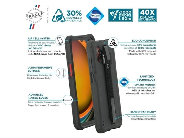 Mobilis PROTECH - Bagsidecover til mobiltelefon - grov - med håndrem - sort - for Samsung Galaxy XCover7 Pro