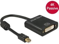 Delock - Videosovitin - yksi linkki - Mini DisplayPort (uros) - DVI-I (naaras) - DisplayPort 1.2 - 20 cm - sormiruuvit, 4K-tuki - musta