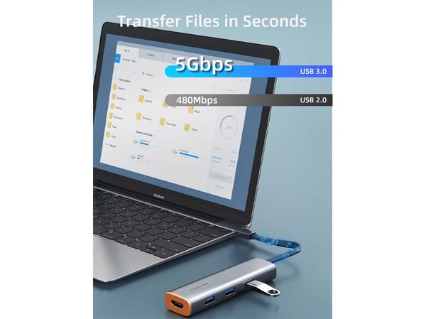 Cabletime HUBP5, USB Type-C, HDMI, USB 3.0, USB Type-C, 5000 Mbit/s, 3860 x 2160, 2160p, 3860 x 2160 piksler