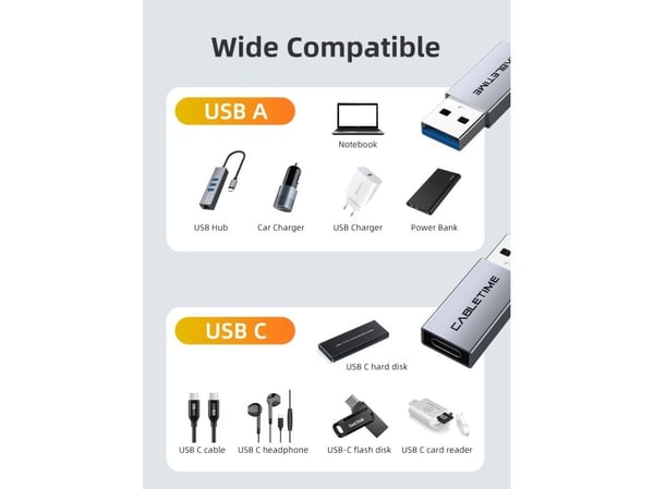 Cabletime CP77G, USB typ A, USB typ C, grå