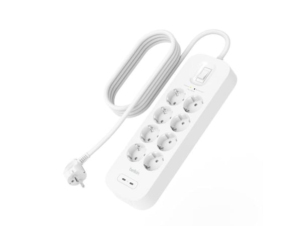 Belkin Connect - Overspenningsavleder - med 2 USB-C-porter - utgangskontakter: 8 - 2 m kabel