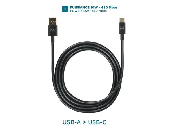 Mobilis - USB-kabel - USB (hann) til USB-C (hann) - 1 m - svart