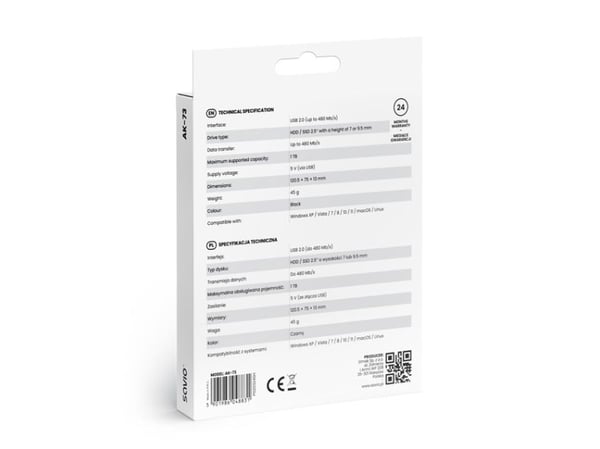 Savio SAVAK-73, HDD/SSD-kabinett, 2.5", USB-tilkobling, Svart