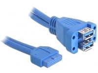 Delock USB 3.0 Pin Header - Intern-til-ekstern USB-kabel - 19-pins USB 3.0-plugg (hunn) til USB-type A (hunn) - 45 cm - blå
