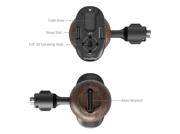 SmallRig 5238, Kamerahåndtak, Sort, Brun, Aluminium, Tre, 15 kg, 1/4, 3/8", 86,3 mm