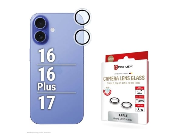 Displex 02122, Apple, iPhone 16/16 Plus/17, Pölynkestävä, Iskunkestävä, Naarmuuntumisenkestävä, musta, Läpinäkyvä, 1 kpl