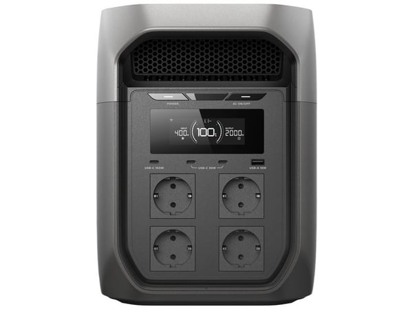 EcoFlow DELTA 3 Max, Litiumjernfosfat (LiFePO4), vekselstrøm, sigarlighter, solenergi, 2048 Wh, 2400 W, 220 - 240 V, 11 - 60 V