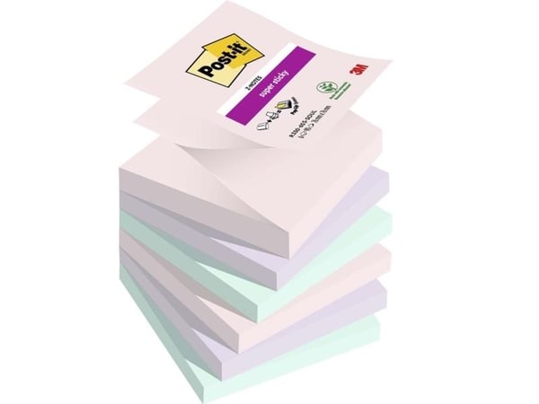 Post-it® Soulful Super Sticky Z-Notes 76x76 mm, med 6 stk. ass. farver