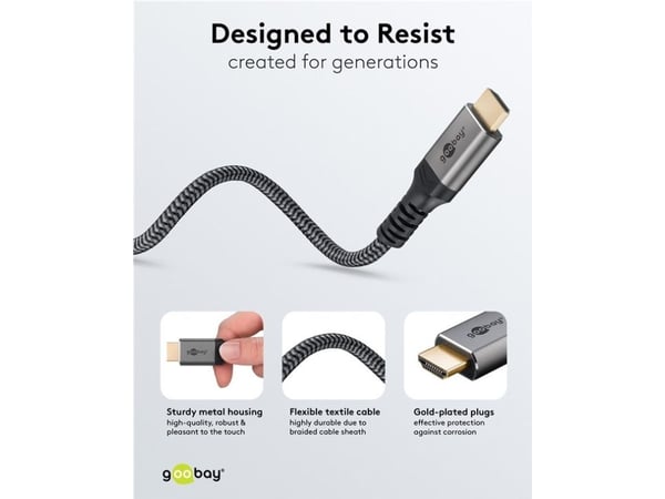 Goobay 78965, 2 m, DisplayPort, DisplayPort, Hankjønn, Hankjønn, 7680 x 4320 piksler