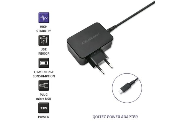 Qoltec 52395, Sisätila, AC, 19 V, 1,75 A, 1,6 m, musta