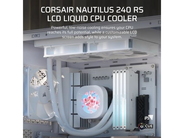 Corsair Nautilus 240 RS LCD, All-in-one-nesteenjäähdytin, 12 cm, 420 RPM, 2100 RPM, Valkoinen
