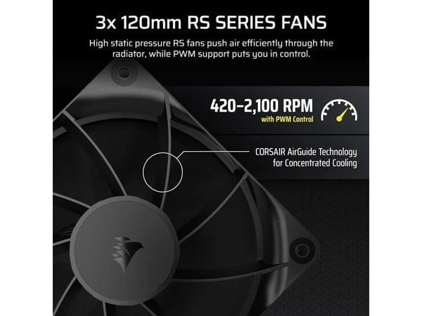 Corsair Nautilus 360 RS, All-in-one-nesteenjäähdytin, 12 cm, 2100 RPM, musta