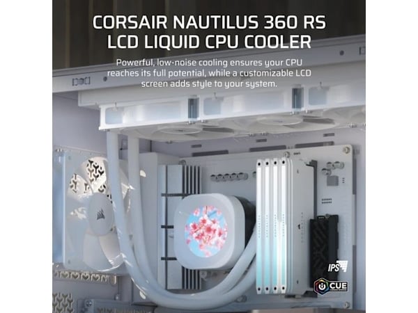 Corsair Nautilus 360 RS, All-in-one-nesteenjäähdytin, 12 cm, 2100 RPM, Valkoinen