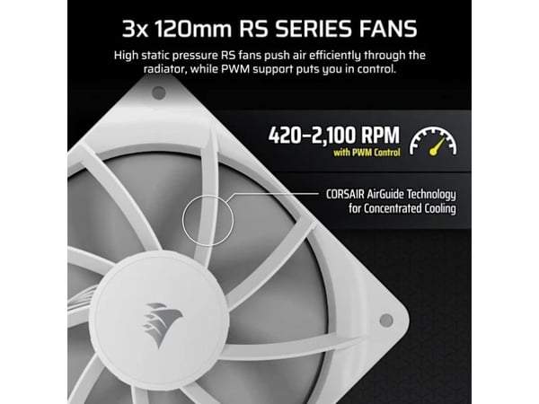 Corsair Nautilus 360 RS, All-in-one-nesteenjäähdytin, 12 cm, 2100 RPM, Valkoinen