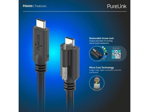 PureLink USB-C - USB-C kaapeli - USB4 Gen 2x2, 5A, SPR 100W, 20G, DP Alt-Mode - PureInstall MicroX4 - musta - 3.00m